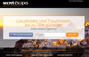 Startseite von Secret Escapes